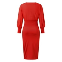 Dame okrugli vrat Dugih rukava Solid Color Haljina Moda Torba haljina Ženska casual haljina crvena s