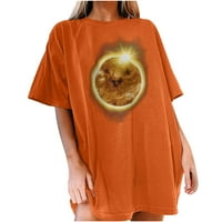 Žene Sparkly Sun and Moon Print Tops Vintage Tunic Crewneck Majice kratkih rukava Mekani temperament TUNIC TEDET NA PRODAJU Ljetni tines Narandžasti XL