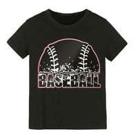 Ljetne majice za djevojke za djevojke i djevojke vrhovi majica kratkih rukava za bejzbol crtani otisak za dječake i djevojke Ljeto čvrsto, crno 1- godine