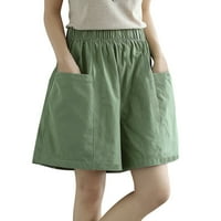 Ženske povremene elastične struke pamučne kratke hlače sa dnevnim boravke sa džepovima Dužina koljena širine kratke hlače zelena l