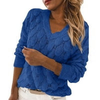 Džojor za žene Žene V-izrez Pero Oblik dugih rukava Trendy bluza Seksi džemper Cardigan džemperi za žene džemper haljina za žene Blue, XL