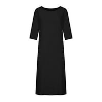 CACOMMARK PI Plus Veličina haljina za čišćenje Ženska okrugla vrat Labavi kratki rukav Srednja srednja haljina dugačka haljina crna