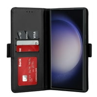 Tsuinz kožna futrola za telefon magnetske flip novčane kartice utor za stickstand Cover za Samsung Galaxy s Ultra S Plus S23, crna