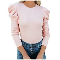 Ženska casual moda udobna čvrsta boja okrugli vrat dugih rukava bluza plus veličina ženskih vrhova Dressy casual majica pulover