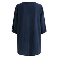 Odeerbi ženske pamučne posteljine vrhovi dugih rukava labave majice modna ispis bluze mornarice