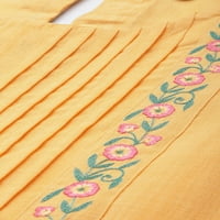Anouk - Myntra Women Viscose Rayon Yellow & Green Cvjetni izvezeni okrugli navoj navoj navoj koljena Dužina koljena tri četvrtine rukava Redovna kurta s vezenim okruglim vratom