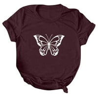 Štednja Žene Ljetne vrhove Kratki rukav Crewneck Tee Majica Casual Comfy Pulover vrhovi Butterfly Graphic