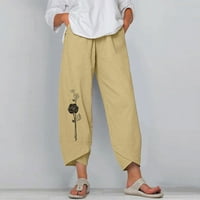 B91XZ Ljetne pantalone Žene žene Čvrste casual pantalone ispisane pantalone Elastični džepovi za struku Široke noge pantalone za žene za žene Trendy Bež, veličina L