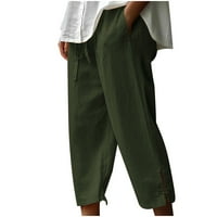 Rewenti modne žene Ljeto casual labavo Pokucaj elastične struke Čvrsti pantalone Capris hlače vojska zelena 4