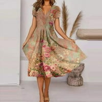 Ženska ljetna casual majica haljina cvjetna kratka rukava Flared Midi haljina