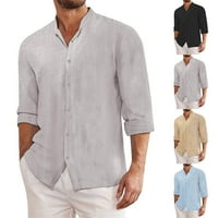 Muški casual dugih rukava košulja s dugim rukavima Labavi gumb za majicu Blouse Khaki 2xl