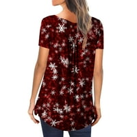 Božićne majice za žene kratki rukav V- Cvjetni tiskani tasteri majica Tunički vrhovi za gamaše za žene