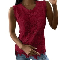 Ljetni vrhovi za žene čipke V izrez majica bez rukava Tee Red XXL
