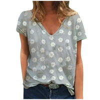 Ženske košulje Plus size Ženski kratki rukav tiskani V-izrez The Majica Labava casual bluza Grey M