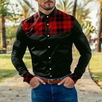 MAN bluza Ljetna moda zgodni muškarci modni casual plairani bolovni blok rever gumb Dugih rukava Majica