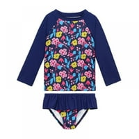 Djevojke toddlera Rashguard kupaći kostim, djevojčica s dugim rukavima cvjetni rufšeni kupaći kupaći