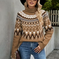Aohooy džemperi za žene dugih rukava Klit Top etničkog tiska Turtleneck džemper Vintage Pulover Jumper