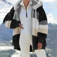 Žene Jesen zimski topli plišani kaput sa kaputom sa kapuljačom Kontrastna boja dugih rukava Zip up GUND