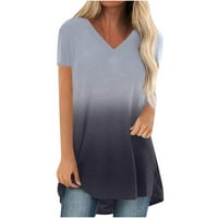 Ženska ženska gradijentska ispisana bluza V-izrez kratki rukav labavi majica