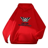 Moonker Red Boodie duksevi džemperi za žene tiskane dugih rukava s dugim rukavima sa kapuljačom sa velikim prednjim džepom XL