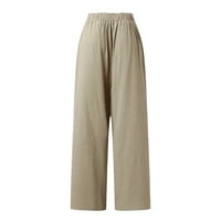 Ženske hlače Čvrsto boje u obliku struka casual gumba Pamučne posteljine široke pantalone za noge za