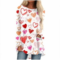 Valentinene majice za žene slatko ljubavno srce print dugih rukava bluza Ležerne tunike za nošenje s