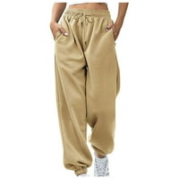 Cotonie ženske modne ležerne hlače od solidnih elastičnih struka duge ravne hlače