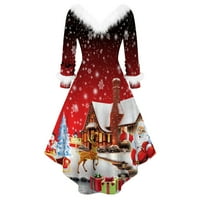Clearsance Božićne haljine za žene s dugim rukavima Ry TRIM V izrez 1950-ih Vintage haljine Koktel ljuljački visoko niski Xmas odijelo za odmor haljina za odmor
