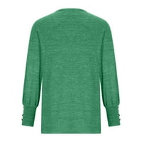 EFSTEB ženske majice s dugim rukavima opuštena lagana udobna crewneck solidna boja slobodno vrijeme za slobodno vrijeme modno bluza zelena l