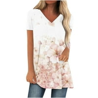 Ljetne cvjetne tiskane majice Moda V izrez Loose Casual s kratkih rukava Torbe Outerwear Plus size Bluzes