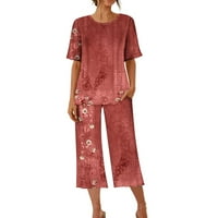 Lindreshi ženske pidžame postavlja ženski tisak okruglih vrata s kratkim rukavima i hlače koje postavljaju