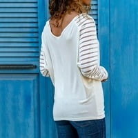 Bijele T majice za žene Proljeće moda V-izrez Striperice Labavi ispisani patchwork bluza vrhovi pulover