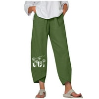 Široke pantalone za noge za žene pamučne posteljine print casual boho plaža prozračne ljetne pantalone