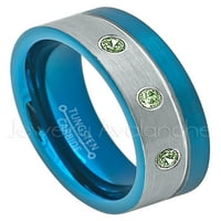 2-tonska plava IP cijev za rezanje volfram - 0,21CTW Zeleni turmalin 3-kameni trake - Personalizirani vjenčani prsten za volfsten - po mjeri po mjeri Oktobar TN741BS