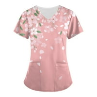 Ženski bluze Ženski modni cvjetni print TOP V-izrez kratki rukav rukav s džepovima tiskani vrhovi T-majice