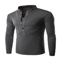 TENMI Henley majice za muškarce dugih rukava na dugim rukavima na majici Ležerne prilike puloverske bluze Sport pulover tamno siva 3xl