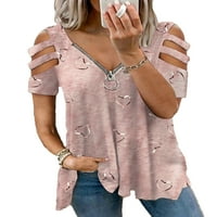 Cilcicy Women-Zip Tee grafički grafički vrhovi kratkih rukava Hollow Thim ljetne majice