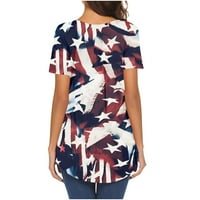 Hanas ženski ljetni vrhovi casual modni kratki rukav V rect majice za majice narezinu američku zastavu