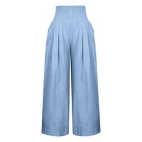 Žene plus veličine čišćenje ženske modne ljetne čvrste povremene džep elastične struke duge hlače plave boje