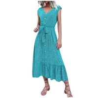Leesechin Womens Plus Veličina haljina za uklanjanje Trendi Dame Solid Tisak rukava s rukavima V-izrez Maxi Ljetni patent zatvarač