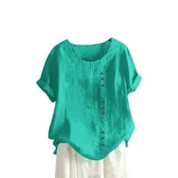 Plus veličine vrhovi kratkih rukava pamučna posteljina ženska boho košulja Gumb Crw Weons Casual Ljetni bluze Labavi fit tucinske majice tamno zeleno 3xl