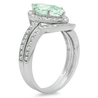2. CT Marquise Cut zeleni simulirani dijamant 14k bijelo zlato graviranje halo obljetnice vjenčanja Angažman bridalni prsten set veličine 5,75