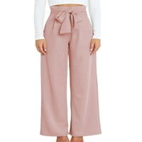 Luxplum dame Palazzo pantske pantalone s visokim strukom pune boje duge hlače Baggy dno Business Pink 2xl