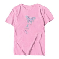 Ženska labavo Ležerne prilike za uklanjanje Trendi Trendy Odjeća Dressy ljetni leptir tiskani tines kratkih rukava na vrhu košulje za izrez Slobodnoj majici Pink, M