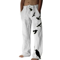 Teretne pantalone Muške pamučne i posteljine otisnute posteljine džepove čipkasti hlače velike veličine hlače modna casual white