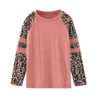 Dječja dječja djevojka Crewneck Solid Leopard Osnovna majica Tors s dugim rukavima Labava Ležerna jesen bluza Tee vrhovi gornji dio plesne košulje Djevojke
