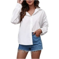 Fjofpr Ženski bluze Ženske košulje s dugim majicama Dugi rukav Ležerne prilike pune boje lapela bluza