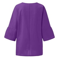 Yyeselk Ljeto Žene pamučne platnene bluze Ležerne seksi V-izrez kratkih rukava udobne košulje modne