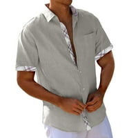 Fsqjgq muške košulje ljetne zabave Čvrsti kratki rukav casuni majica majica labava havajska bluza košulja Grey XXXL