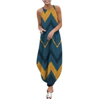 Ljetne haljine za žensko čišćenje ispod $ ženskog ljetnog casual halter halter suknja od suspenzije Slit Maxi Print haljina plava l